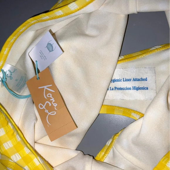 Kona Sol, XL Gingham, textured yellow white plaid high waist bikini bottom NEW - Picture 6 of 8